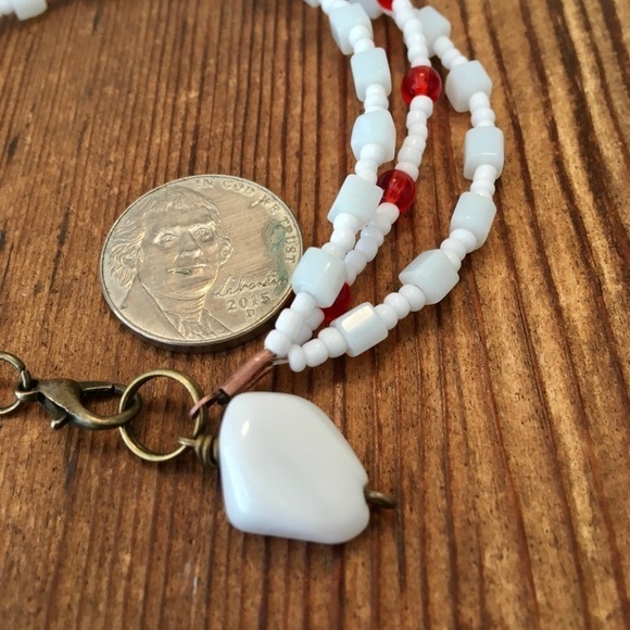 Red and White, Triple Strand Ladies Beaded Bracelet, Handmade Ladies Bracelet - Picture 3 of 7